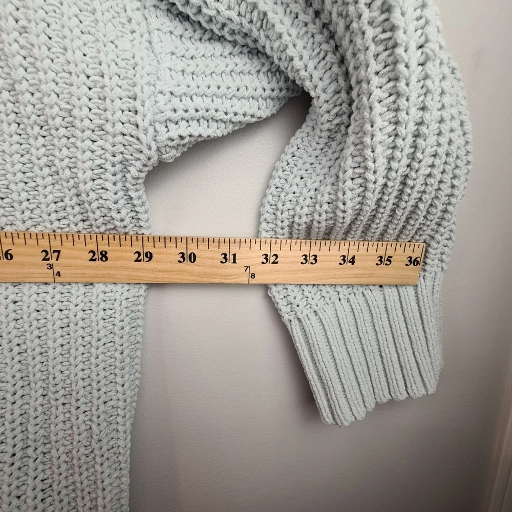 Aerie Womens XL Oversized Chenille Turtleneck Sweater Light‎ Blue Chunky Ribbed